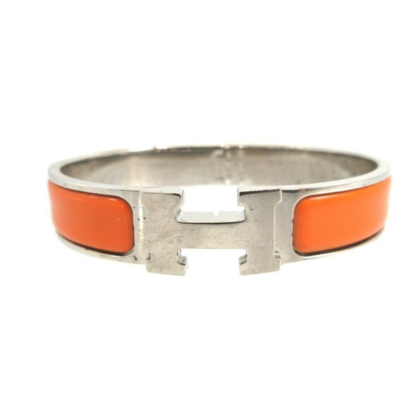 HERMES Orange Silver Bangle Bracelet - Picture 1 of 5